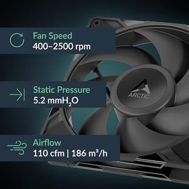 ARCTIC P14 Pro - Powerful Premium Fan, 140 mm PWM Fan, 400-2500 RPM, 0 RPM <5% PWM, Fluid Dynamic Bearing, 4-Pin - Black - Image 2