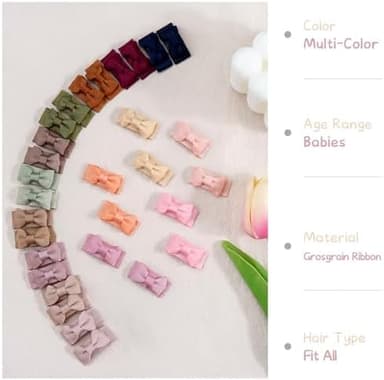 CÉLLOT 40pcs Mini 1.2" Grosgrain Ribbon Snap Clips - Tiny Fine Thin Hair Bows in Pairs for Baby Girls, Toddlers, and Infants - Image 6