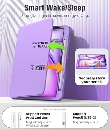 MoKo for iPad Air 11 Inch Case 7th/6th Generation M3/M2 2025/2024, iPad Air 5th/4th Gen Case 10.9 Inch 2022/2020 with Pencil Holder, Screen Protector, Lens Protector, Magnetic Multi Angle, Purple - Image 5