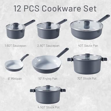 CAROTE Ceramic Cookware Set 12 Piece, Healthy & PFOA/PFAS Free, Nonstick Pots and Pans Set, Induction-Compatible, Navy Blue - Image 2