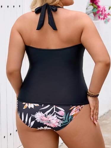 B2prity Halter Tankini Swimsuit for Women Tummy Control Two Piece Bathing Suit V Neck Swimwear with Shorts - Image 6