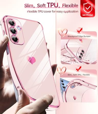 LeYi for Galaxy A16-5G Phone Case: Tempered Glass Screen Protector [2 Pcs]+ Full Camera Lens Protection,Love Heart Plating Luxury Shockproof Phone Case para Samsung A 16 5G Cute,Pink - Image 5