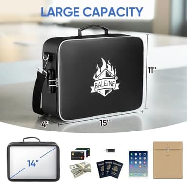BALEINE Fireproof Document Box with Lock, Portable Fireproof Document Bag Waterproof Fire Proof File Boxes for Documents, File Organizer Box for Important Paperwork (Black, 15''x11''x4'') - Image 3