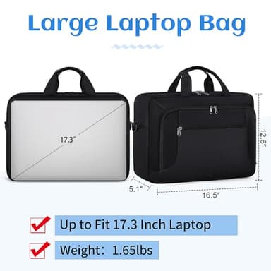 Laptop Bag 17.3 Inch Laptop Briefcase Large Waterproof Laptop Case for Men Women Business Office Work Computer Bag 17 Inch Adjustable Shoulder Messenger Bag, Black - Image 2