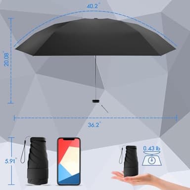 Windproof Mini Travel Folding Umbrella - UPF 50+ Sun & Rain Protection, Small Compact Lightweight Design Fits in Pocket or Bag, Eco-Friendly Fabric Wallet Umbrella for Commuter, Men Women Boys Girls - Image 5