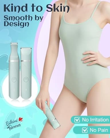 Waterproof Bikini Trimmer Women Electric Razor for Pubic Hair Women's Foil Shaver Rechargeable Shaver Removal with Snap-in Ceramic Blades IP7X Washable Head,Wet and Dry Use,Green - Image 4