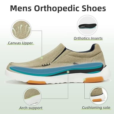 OrthoComfoot Orthopedic Durable Shoes for Mens, Comfortable Plantar Fasciitis Loafers for Ball of Foot Pain, Diabetic Supportive Slip-On for Lower Back Khaki Size 11.5 - Image 3