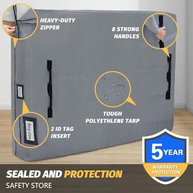 Mattress Bags for Moving and Storage, BETU Queen Mattress Protector Waterproof Mattress Cover with 8 Heavy Duty Handles and Zipper Extra Thick Moving Supplies for Bed Reusable (82x62x13.5 Grey) - Image 3