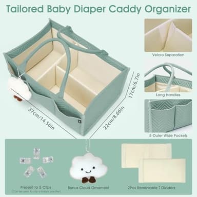 Skycase Large Diaper Caddy Organizer, Baby Organizers and Storage for Newborn Essentials Must Haves, Nursery Storage Basket for Baby Shower Gifts, Baby Registry Search for Boy or Girl - Green - Image 3