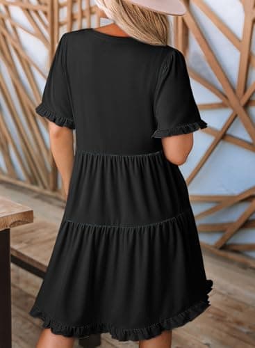 Dokotoo Womens Summer Dresses for Women 2025 Short Sleeve V Neck Loose Casual Eleagnt Cute Wedding Guest A Line Dresses Plus Size Babydoll Mini Dress Swing Graduation Dress Plus Size Black Dress XL - Image 2