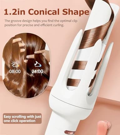 Auto Hair Curler, Automatic Curling Iron with 4 Temperature & 3 Timer, Automatic Shut-Off, Anti-Scald, Anti-Tangle Rotating Curling Wand for Hair Styling, White - Image 2