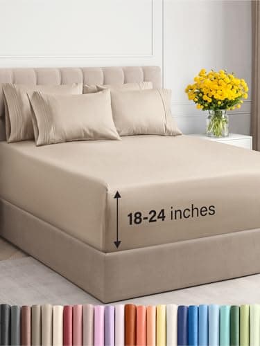 Extra Deep King Sheet Set - 6 Piece Breathable & Cooling Sheets - Hotel Luxury Bedding Set w/18-24 Inch Extra Deep Pockets - Easy & Secure Fit - Super Soft, Wrinkle Free and Comfy - Wheat, King Size - Image 1
