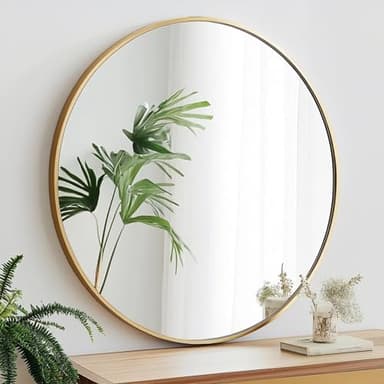 Oruii Gold Round Mirror, Gold Round Mirror 24 inch, Circle Wall Mirrors Metal Frame, Golden Circular Mirrors for Wall, Living Room, Bathroom, Entryway, Vanity, Hallway. - Image 4