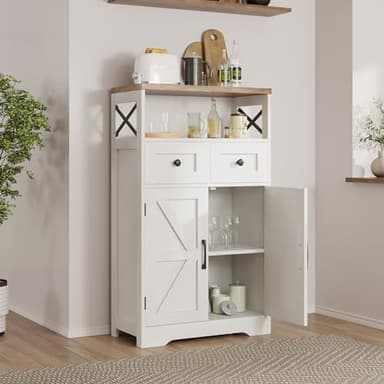 Farmhouse White Storage Cabinet with Doors and Drawers, Freestanding Kitchen Pantry Cabinet, Floor Storage Cabinet Hutch Cupboard for Kitchen/Laundry/Living Room/Bedroom - Image 6