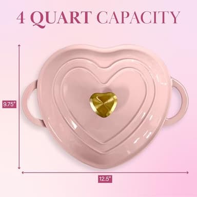 Paris Hilton Enameled Cast Iron Dutch Oven Heart-Shaped Pot with Lid, Dual Handles, Works on All Stovetops, Oven Safe to 500°F, 4-Quart, Pink - Image 6
