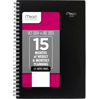Mead 2025 Planner, Weekly & Monthly, 15-Month, 5-1/2" x 8-1/2", Small, Basic, Black (CRW4200525) - Image 1