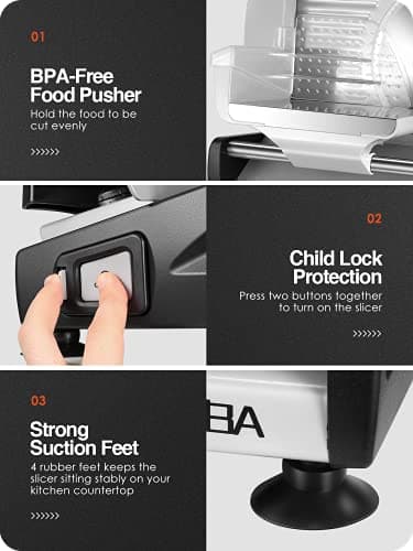 Meat Slicer 200W Electric Deli Food Slicer with 2 Removable 7.5" Stainless Steel Blade, Adjustable Thickness for Home Use, Child Lock Protection, Easy to Clean, Cuts Meat, Bread and Cheese - Image 6