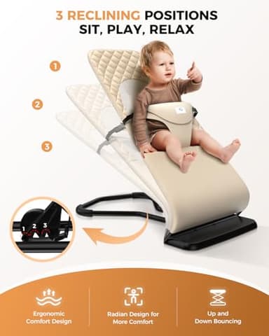 Pesticide Baby Bouncer, Bouncer Seat for Babies 0-12 Months,Ergonomic Baby Seat Breathable and Comfortable Cushion with 3-Height Adjustments, Pesticide Infant Rockers Portable Folding and Detachable - Image 4