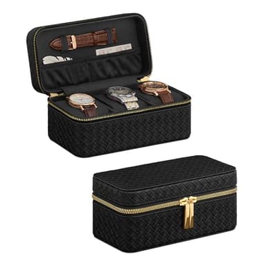 SONGMICS HOME RONNE Collection - 3-Slot Mens Jewelry Box, Watch Travel Case, PU Leather Watch Box, 3.9 x 7.9 x 3.5 Inches, Gift Idea, Ink Black Surface, Ink Black Lining UJWB017B01 - Image 1