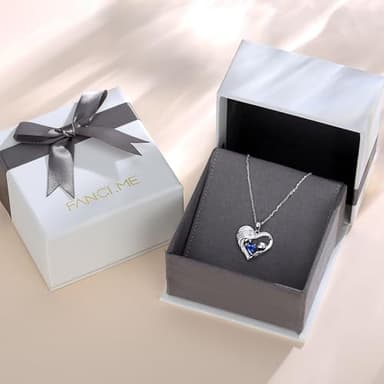 FANCIME Mom Birthstone Necklace Blue Sapphire Mother and Child Love Heart Necklace I Love You Mom Gifts Mothers Day September Jewelry Gifts for Grandmother Women Wife, 16"+2" Inches - Image 6
