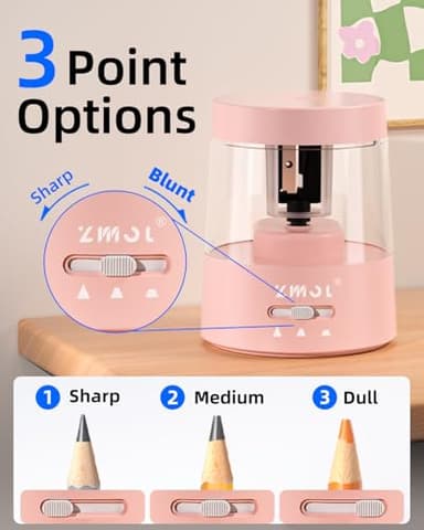 ZMOL Electric Pencil Sharpener,Portable Small Battery Powered Pencil Sharpeners for Kids,Electric Pencil Sharpener Battery Operated,Suitable for No.2/Colored Pencils(6-8mm) Pink - Image 3