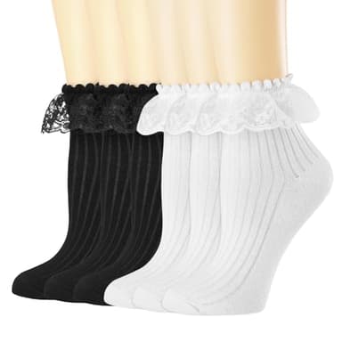 BIVOLU Womens Ankle Socks Lace Ruffle Frilly Cotton Cute Princess Ankle Dress Lace Socks for Girl 6 Pack - Image 1