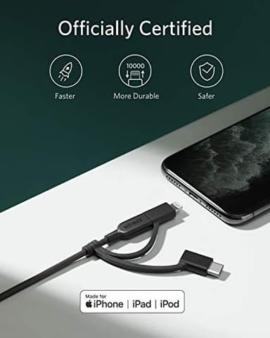 Anker Powerline II 3-in-1 Cable, Lightning/Type C/Micro USB Cable for iPhone, iPad, Huawei, HTC, LG, Samsung Galaxy, Sony Xperia, Android Smartphones, iPad Pro 2018 and More(3ft, Black) - Image 5