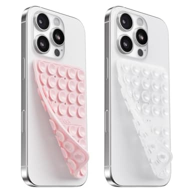 2PCS Silicone Suction Cup Phone Case Mount Double Sided, Hands-Free Phone Accessories Holder for Selfies and Videos, Silicon Sticky Phone Grip for iPhone and Android, Transparent&Light Pink - Image 1