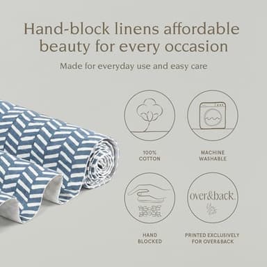 over&back 18x108 Printed Cotton Table Runner - Washable Table Runners for a Custom Home Decor Tablescape - Perfect for Coffee Table, Dinner Table, Living Room, and More - Blue Herringbone - Image 2