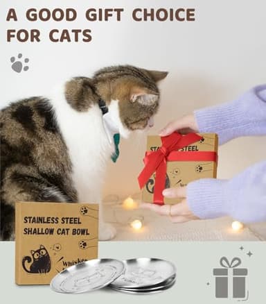Petdream 2 Pcs Stainless Steel Cat Dishes with Engraving Patterns,Whisker-Friendly Shallow Dishes for Indoor Cats 6.7" - Image 8