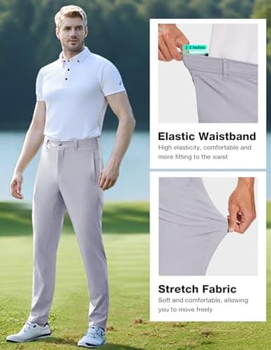 SPECIALMAGIC Men's Stretch Golf Pants Dress Slim Fit Lightweight Golf Hiking Waterproof Quick Dry Casual Work Pants,Light Grey,34W30L - Image 3