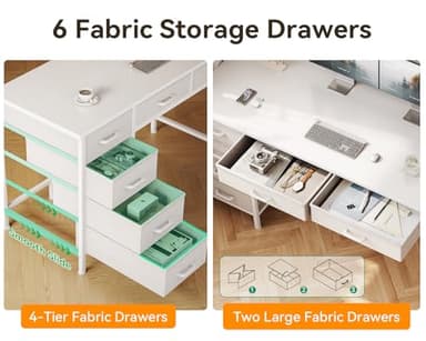 ODK Computer Desk with 6 Drawers, 40 Inch Small Desk with Storage, Reversible Desk with Headphone Hook for Home Office, Work Study Table for Bedroom, White - Image 4