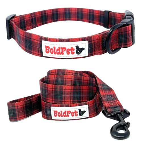 BOLDPET Dog Collar and Leash Set - Durable Polyester Material -Adjustable Collar-Safe Metal Buckle-Cute Plaid Dog Leash and Collar Set for Small, Medium and Large Dogs - Image 1