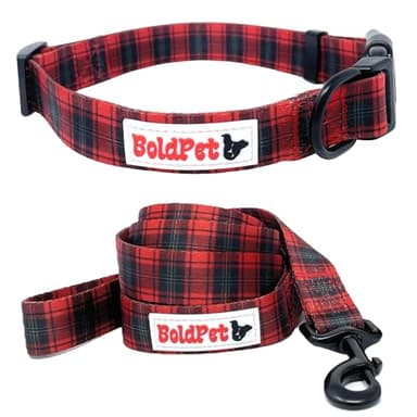 BOLDPET Dog Collar and Leash Set - Durable Polyester Material -Adjustable Collar-Safe Metal Buckle-Cute Plaid Dog Leash and Collar Set for Small, Medium and Large Dogs - Image 1