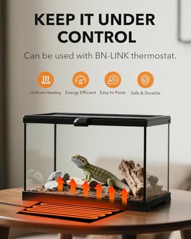 BN-LINK Reptile Heat Pad 8"X12" 16W for 30-40gal Under Tank Terrarium Heating Mat Waterproof for Turtle, Lizard, Frogs, Snake, Hermit Crab - Image 2