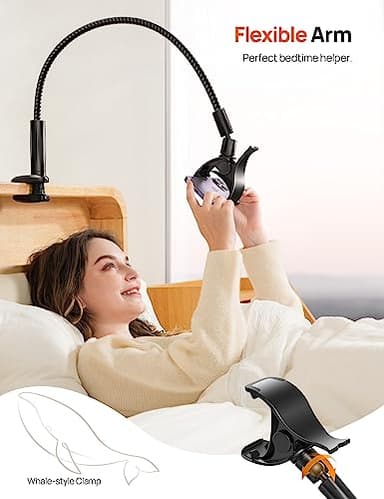 Aomiker Gooseneck Phone Holder for Bed - [2025 Upgrade Nylon Braid] 38” Long Flexible Lazy Arm Clip, 360 Adjustable Overhead Phone Mount for iPhone 15 14 13 12 11 Pro Max Mini Plus, all 4-7" Cellphone - Image 2