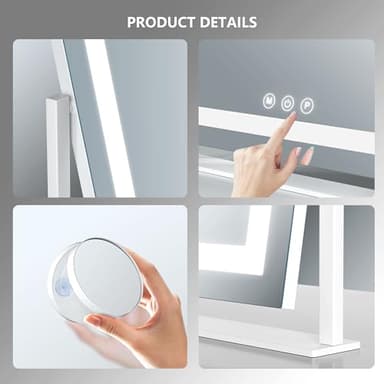 Gvnkvn Lighted Makeup Mirror, 17.3"x13" Hollywood Vanity Mirror with Lights, Three Color Lighting Modes, and 5X Magnification Mirror, Smart Touch Control, 360°Rotation (Gold,17.3in Gift Box) - Image 4