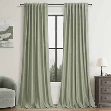 Hokibero Black Out Curtains 84 Inch Long 2 Panels Set Sage Green Linen Blackout Curtains for Bedroom Room Darkening Thermal Insulated Drapes Back Tab Top Elegant Neutral Boho Window Curtain 7ft 52x84 - Image 1