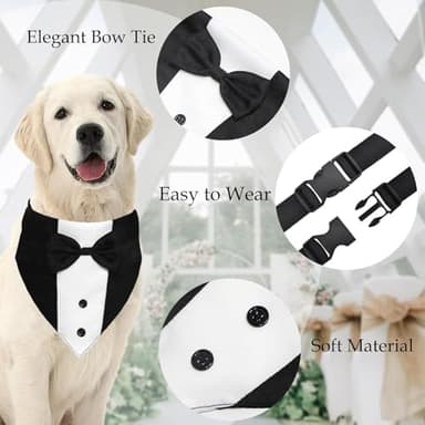 Medium Dog Tuxedo, Tux Suit Dog Wedding Outfit Bandana with Bow Tie Collars for Small Medium Large Pet Dogs, Red M - Image 4