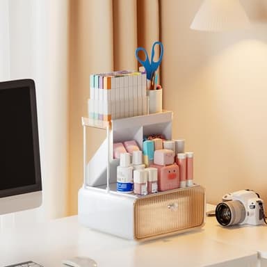 Makeup Organizer Countertop with Big Drawers, Bathroom Counter Organizer with 45° Makeup Brush Holder, Easy Assembly for Skincare & Perfume, Vanity, Dresser, or Sink, Ideal Gift for Women (Amber) - Image 5