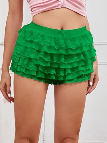 Women Y2K Lace Multi-Layered Bloomers, Lolita Ruffle Shorts, Sexy Short Pumpkin Pants, Elastic Waist Sweet Pettipants (US, Alpha, Large, Regular, Regular, Green) - Image 6