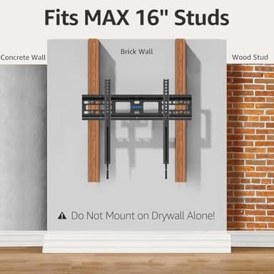 Fixed TV Wall Mount for Most 26-55 Inch LED, LCD and Plasma TVs, Low Profile & Space Saving Flat TV Bracket with Quick Release Lock Max VESA 400x400mm up to 99 lbs Fits 12"-16" Wood Studs MU0013 - Image 6