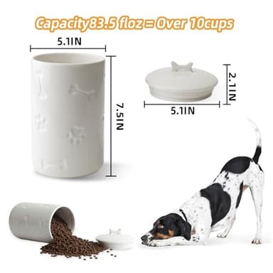 NIXBYO Dog Treat Container Airtight - 9"x5" Large Ceramic Dog Treat Jar for Kitchen Counter, White Dog Cookie Jar with Lid - Farmhouse Style Dog Food Storage Container for Dogs, Cats, Pets - Image 3