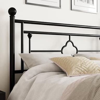 SHA CERLIN 14 Inches Queen Size Metal Platform Bed Frame/Vintage Iron-Art Headboard and Footboard/Mattress Foundation for Storage/No Box Spring Needed/Noise-Free/Easy Assembly/Black - Image 4