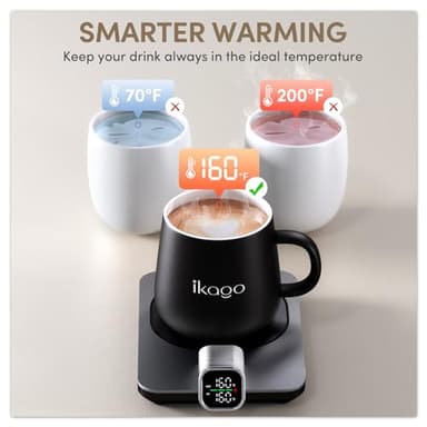 iKago Smart Heated Coffee Mug Warmer Set, 1°F Precise Temperature Control, Electric Coffee Warmer with Auto Shut Off, Gifts for Women Men Father Mother, Black - Image 9