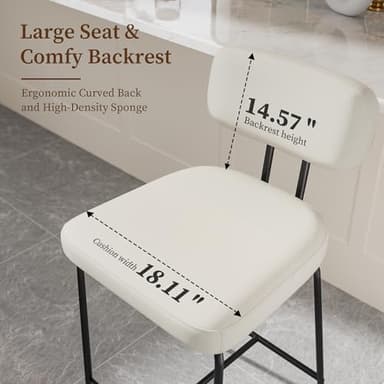 GXJ Counter Height Bar Stools Set of 4, 26" Fabric Kitchen Bar Stools with Back, Counter Barstools with Metal Legs, Bar Chairs for Kitchen Island, White - Image 3