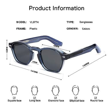 VANLINKER Retro Small Square Sunglasses for Men Womens Trendy Thin Cube Shades Vintage Slim Frames Luxury Eyewear VL9774 Blue Frame Grey Lens - Image 5