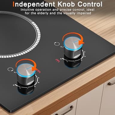 2 Burner Electric Cooktop 120V, 12 Inch Stove Top Burner 2000W, Double Burner Electric Stove with Knob Control, 9-Level Heat, Overheat Protection, High-Temp Alarm, 120V UL Plug - Image 3