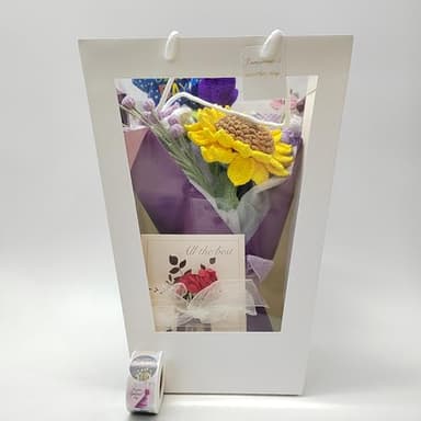 GREOENEL AMOR Completed Crochet Flowers Bouquet Sunflower Handmade Knitted Bouquet for Birthday Wedding Home Decor Gifts for Mom (Purple Crochet Flowers Bouquet Sunflower-033) - Image 3