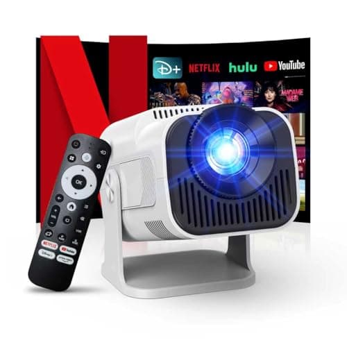 [NetfIix Official/Stereo Speakers] 4K Projector with Wifi and Bluetooth, 1080P Native Mini Projector Portable, One-Click Use Built-in NetfIix/YouTube/PrimeVideo/D+, Smart Home Outdoor Projector-White - Image 1
